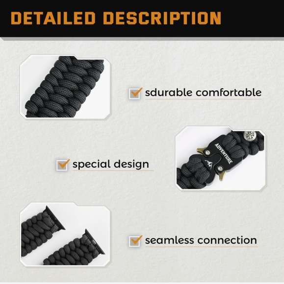 Paracord Band Compatible with Apple Watch Band 38mm 40mm 41mm 42mm 44mm 45mm - Picture 4 of 5